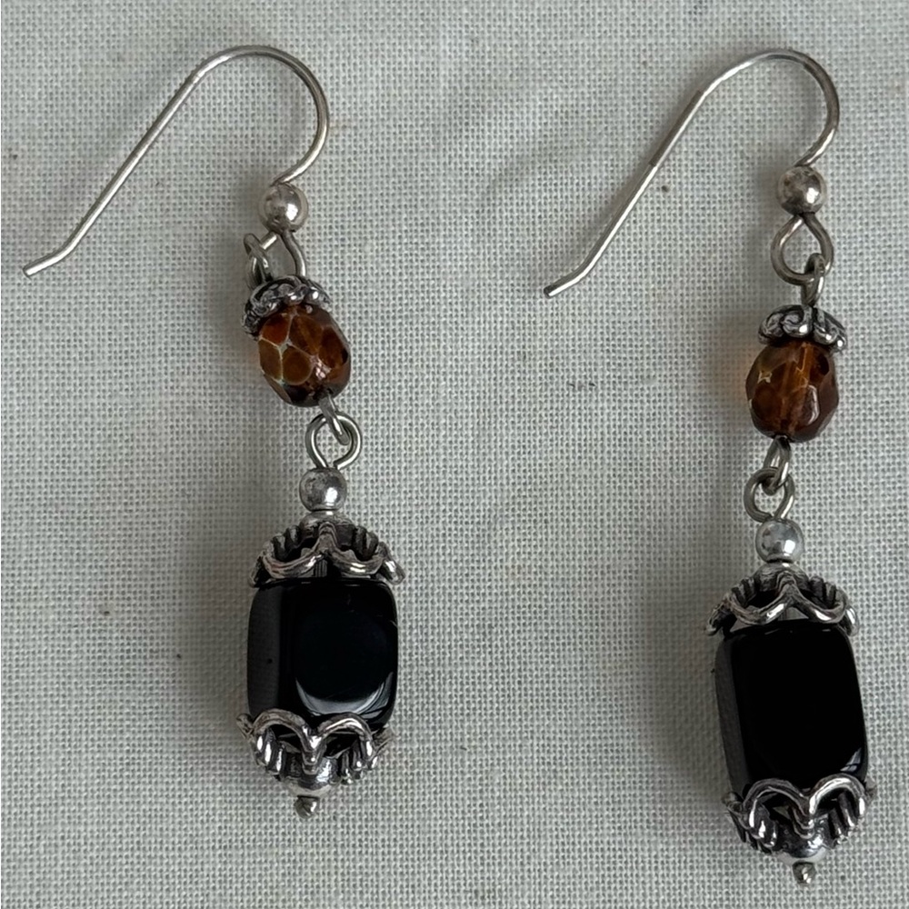 Brighton Silver and Brown Earrings with Amber Accents